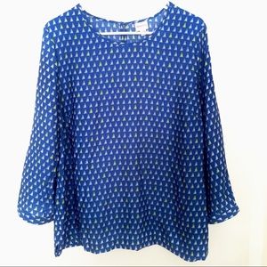 Merona XL blue dressy blouse top novelty boat VGUC
